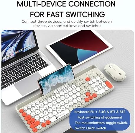 R8 1930 Fashion Dual Mode Bluetooth & Wireless Keyboard and Mouse Set With Mobile Holder - 3 Multi-Device (2.4G / BT1/ BT2)