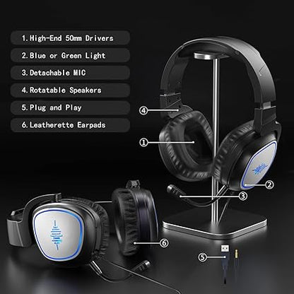 Gaming Headset for Xbox One, PlayStation 4, and PlayStation 5 with Bass Surround and Noise Cancelling, Flexible Mic, and 3.5mm Wired Tech Dealz