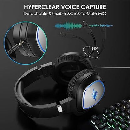 Gaming Headset for Xbox One, PlayStation 4, and PlayStation 5 with Bass Surround and Noise Cancelling, Flexible Mic, and 3.5mm Wired Tech Dealz