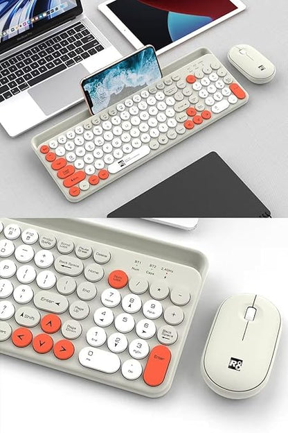 R8 1930 Fashion Dual Mode Bluetooth & Wireless Keyboard and Mouse Set With Mobile Holder - 3 Multi-Device (2.4G / BT1/ BT2)