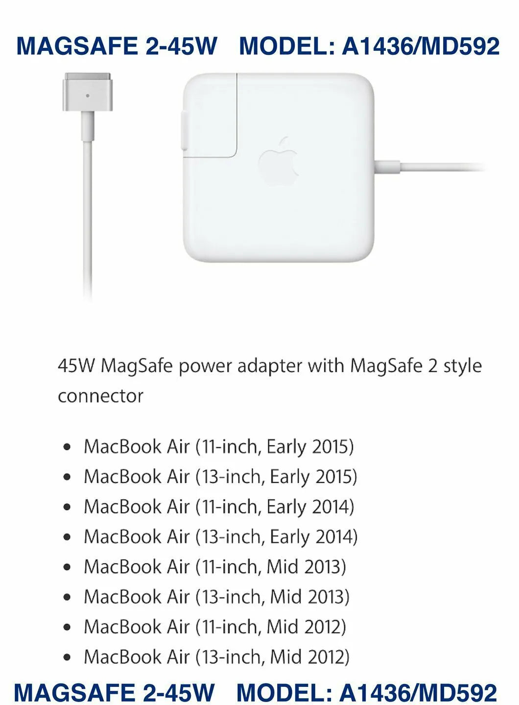 Apple 45W Magsafe MS2 Power Adapter Charger MacBook Air Tech Dealz